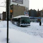 An abandoned bus stuck on Second Avenue and First Street earlier this morning.